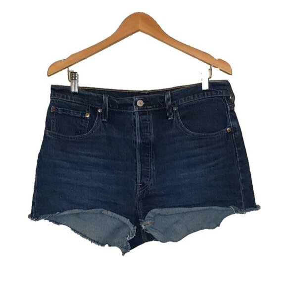 Levi's 501 Cutoff Jean Shorts Women Size W33 Dark Wash Raw Edge Western Country - Picture 15 of 16